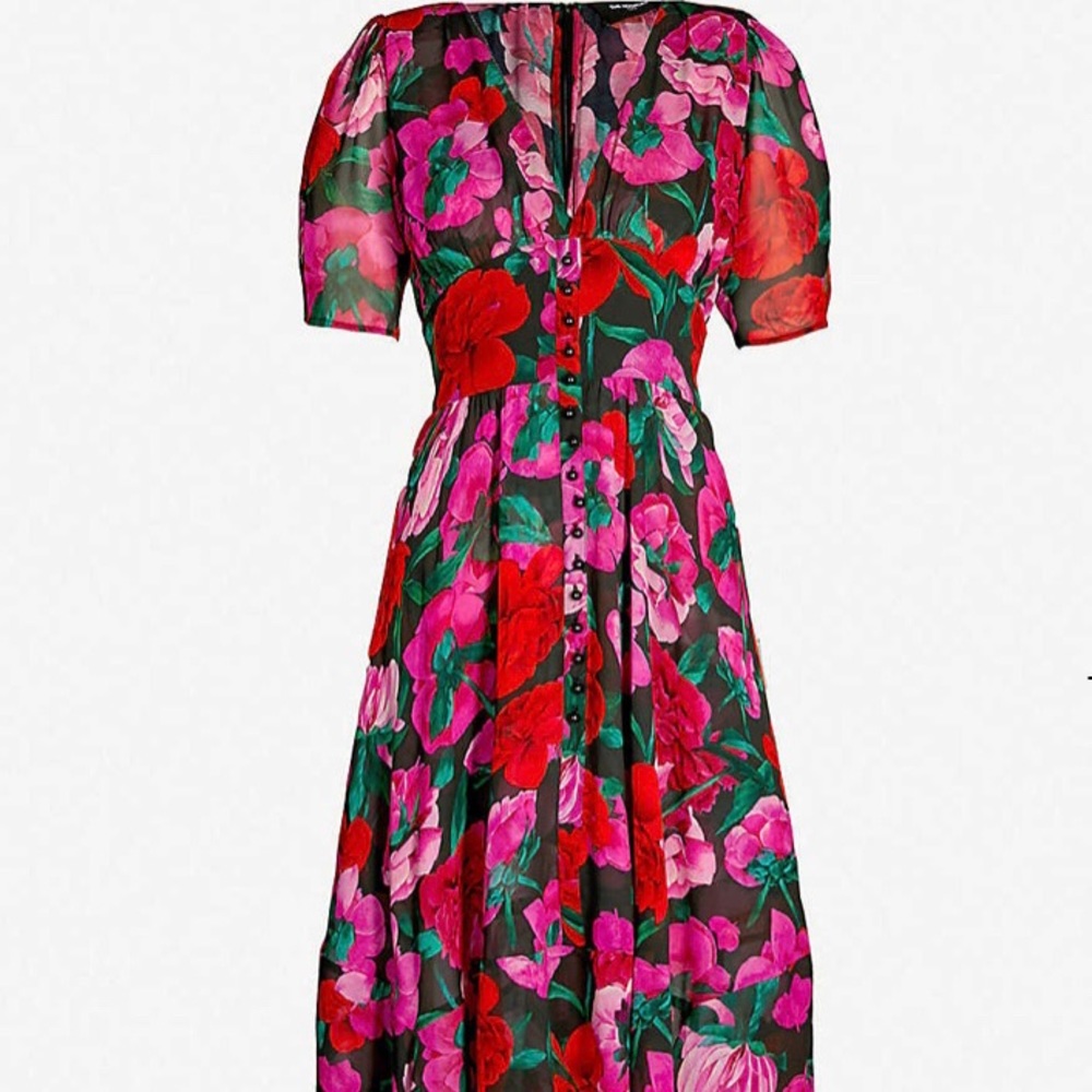 KOOPLES Floral empire waist silk crepe dress